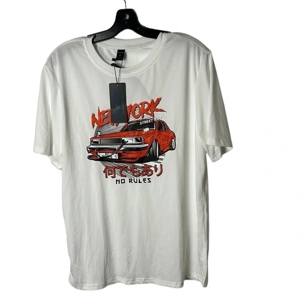 Y2K, NWT, ROMWE,Tee shirt,men L. Huge car logo print,gym, casual, no rules, NY